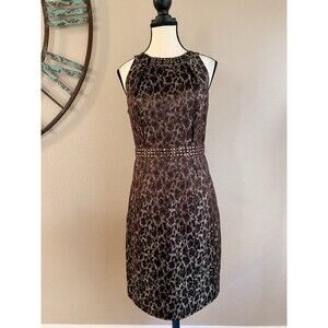 Carmen Marc Valvo Dress Brown Animal Print Sleeveless Lined Sheath Size 8 EUC